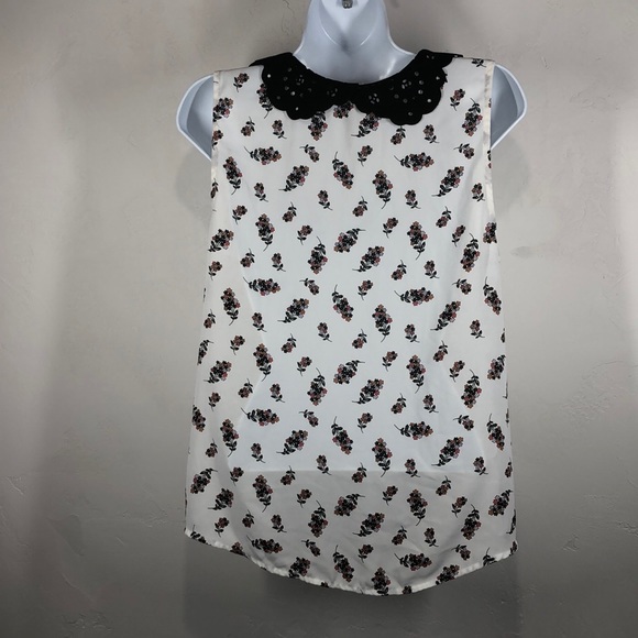 LC Lauren Conrad white floral sleeveless blouse M - Picture 4 of 6
